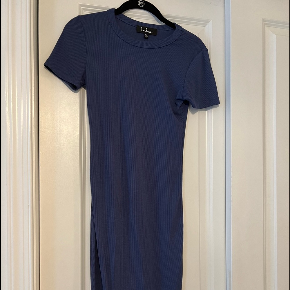 Navy Ribbed Midi t-shirt dress